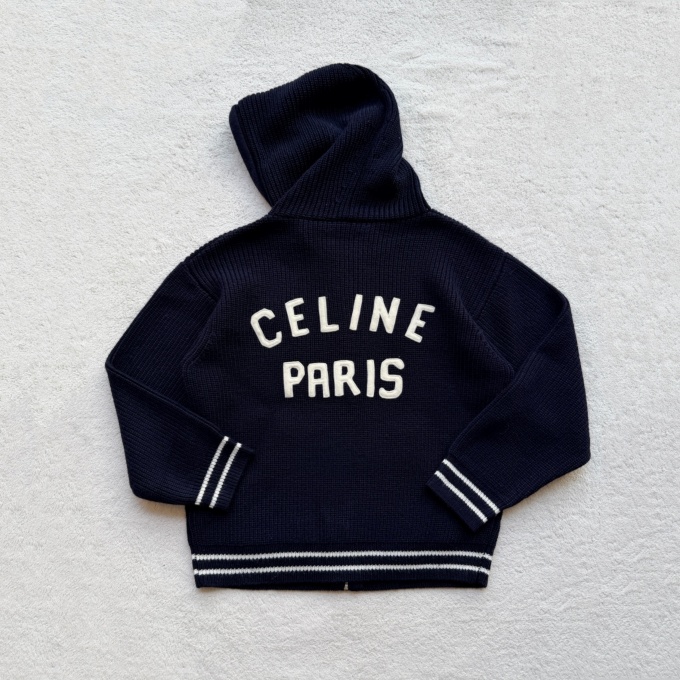 celine appliqué wool cashmere zip-up hooded cardigan